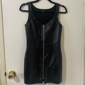Black leather mini dress